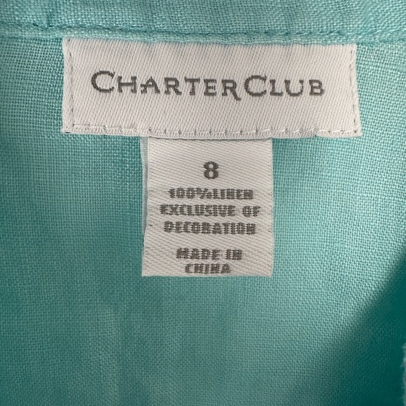 Coldwater Creek Linen Button Up Size 8 Blue Floral Beachy Resortwear Vacation - Picture 3 of 7